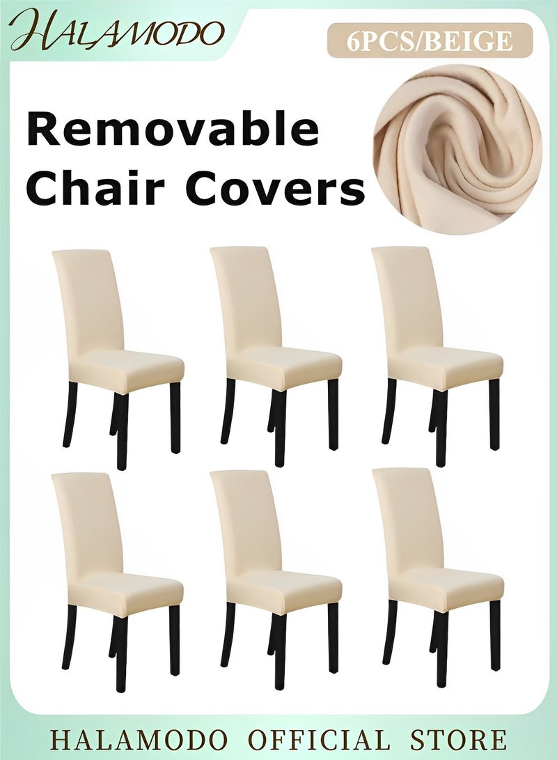 HALAMODO 6PCS Stretch Chair Covers Removable Washable Dining Room Chair Covers Dining Chair Slipcovers Seat Protector Great Home Decor and Banquet Upholstery for Dining Room & Hotel & Party  - Image 1