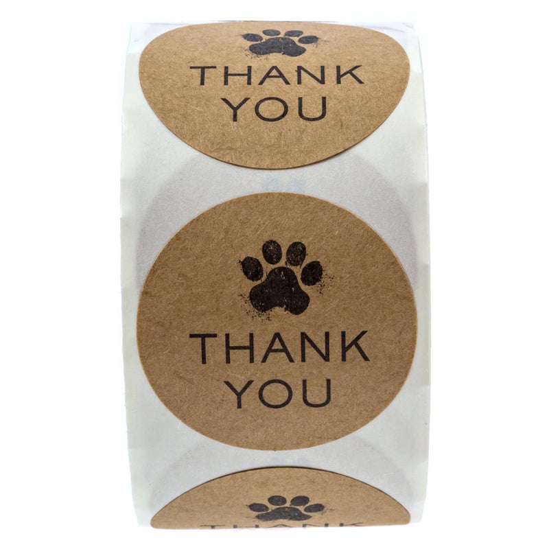 SBlabels 1.5" Round Brown Kraft Paw Print Thank You Stickers / 500 Dog Paw Print Thank You Labels Roll/Dog Cat Pet Animal Thank You Sticker/Made in The USA - Image 3