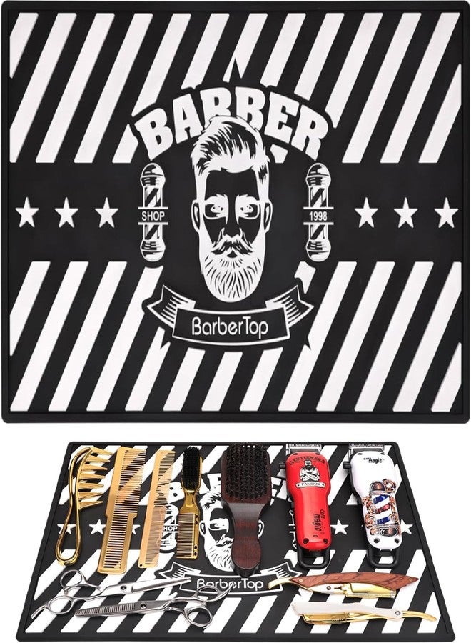 BarberTop Barber Clipper Mat, Rubber Scissors Salon Mat, 17.72 x 11.81 inches, Heavy Duty Rubber Barber Table Pad, Heat-resistant Styling Station Mat (Black) - Image 1
