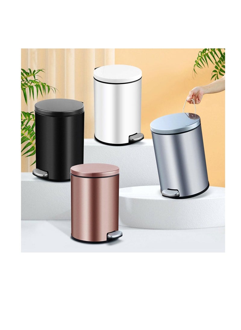 Stainless Steel Double Layer Dustbin with Pedal and Lid For Bathroom Kitchen,Silent Lidded Trash Bin,Fingerprint-Proof Modern Garbage Can,Round Bucket with Handle for Home Office (Grey, 12L)