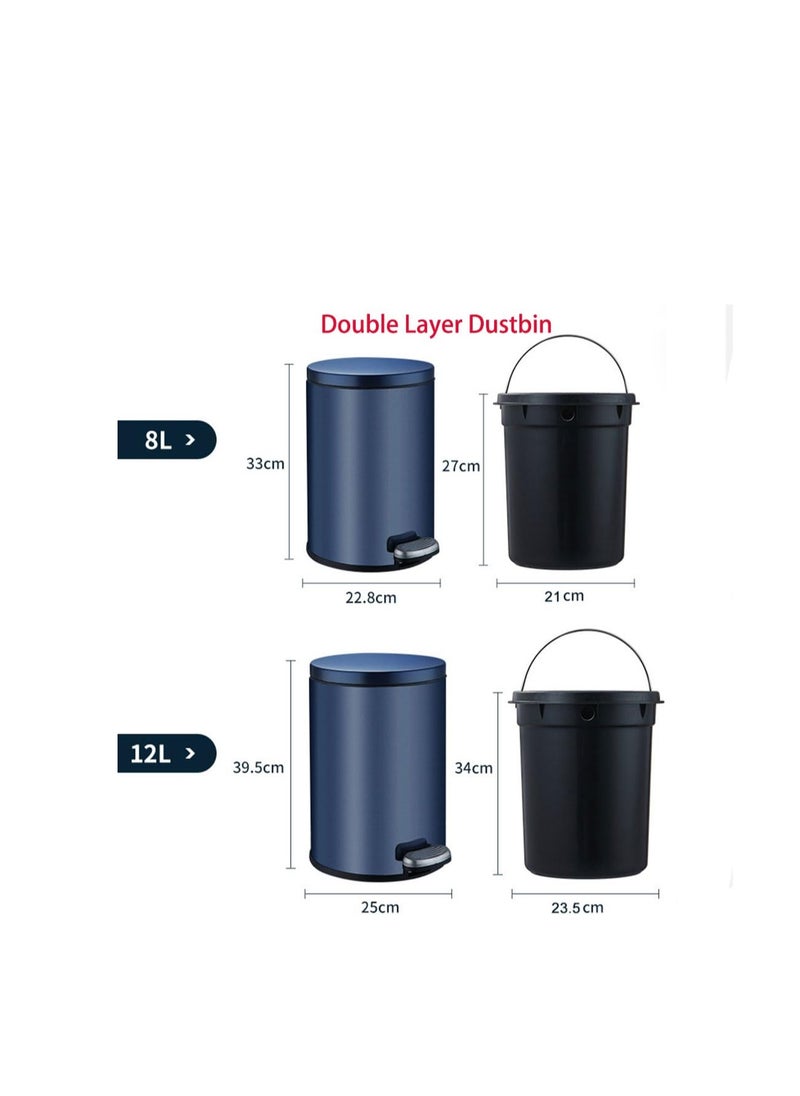Generic Stainless Steel Double Layer Dustbin with Pedal and Lid For Bathroom Kitchen,Silent Lidded Trash Bin,Fingerprint-Proof Modern Garbage Can,Round Bucket with Handle for Home Office (Grey, 12L)  - Image 3