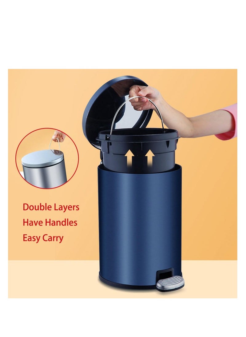 Generic Stainless Steel Double Layer Dustbin with Pedal and Lid For Bathroom Kitchen,Silent Lidded Trash Bin,Fingerprint-Proof Modern Garbage Can,Round Bucket with Handle for Home Office (Grey, 12L)  - Image 5