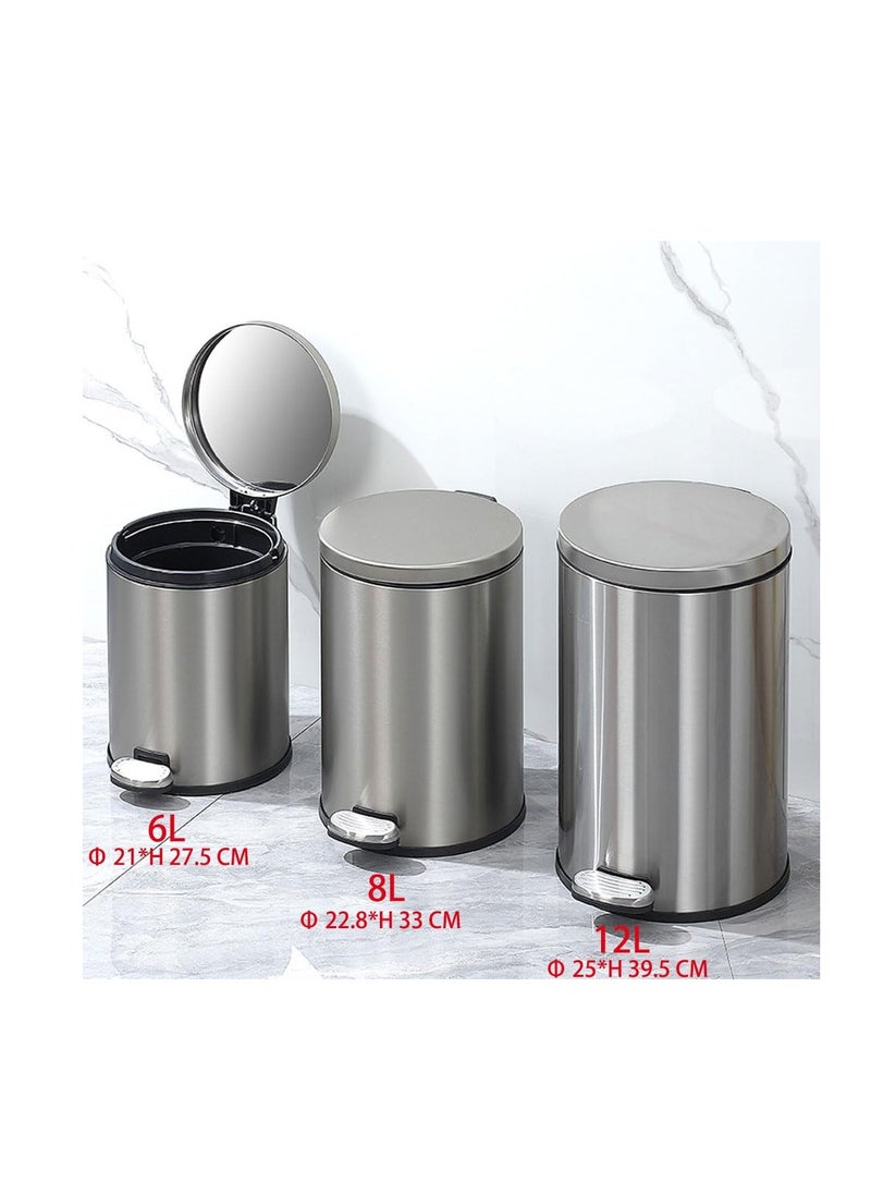 Generic Stainless Steel Double Layer Dustbin with Pedal and Lid For Bathroom Kitchen,Silent Lidded Trash Bin,Fingerprint-Proof Modern Garbage Can,Round Bucket with Handle for Home Office (Grey, 12L)  - Image 2