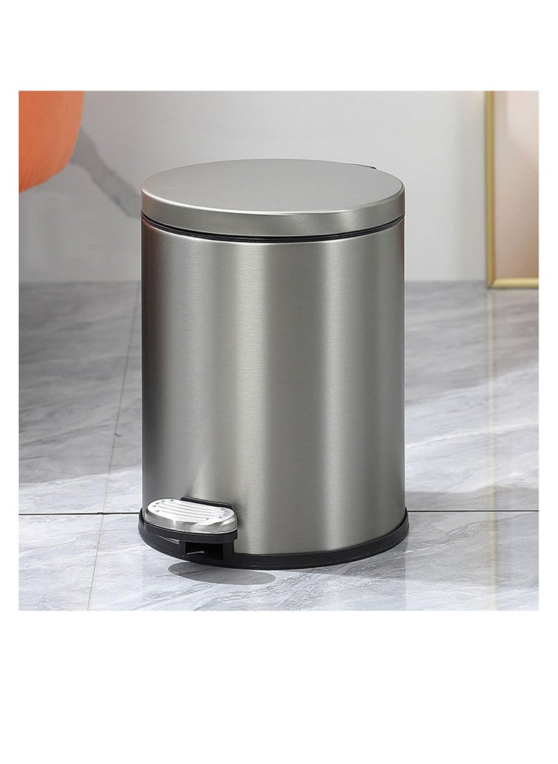 Generic Stainless Steel Double Layer Dustbin with Pedal and Lid For Bathroom Kitchen,Silent Lidded Trash Bin,Fingerprint-Proof Modern Garbage Can,Round Bucket with Handle for Home Office (Grey, 12L)  - Image 1