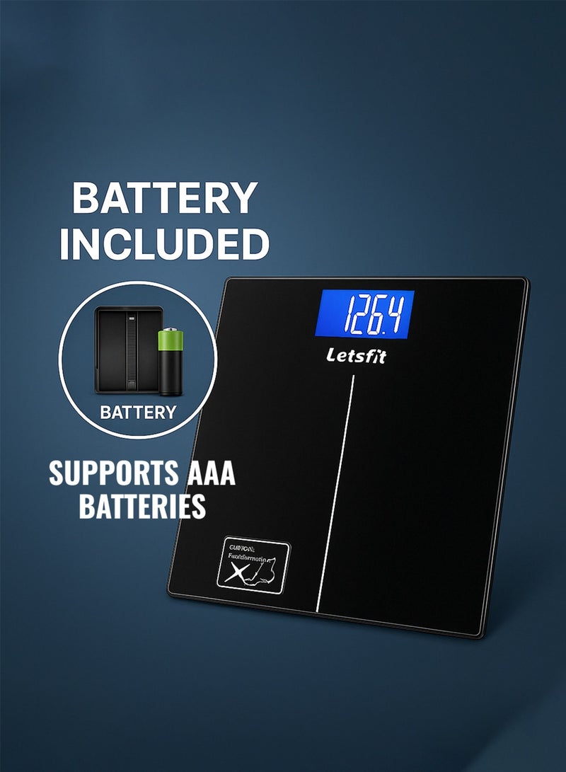 Letsfit Digital Bathroom Scale 400lb/180kg – Body Weight Scale with Weight Trend Tracking, 6mm Tempered Glass, Auto-On Backlit LCD, High Precision Sensors (Model EB5636H, Black) - Image 4