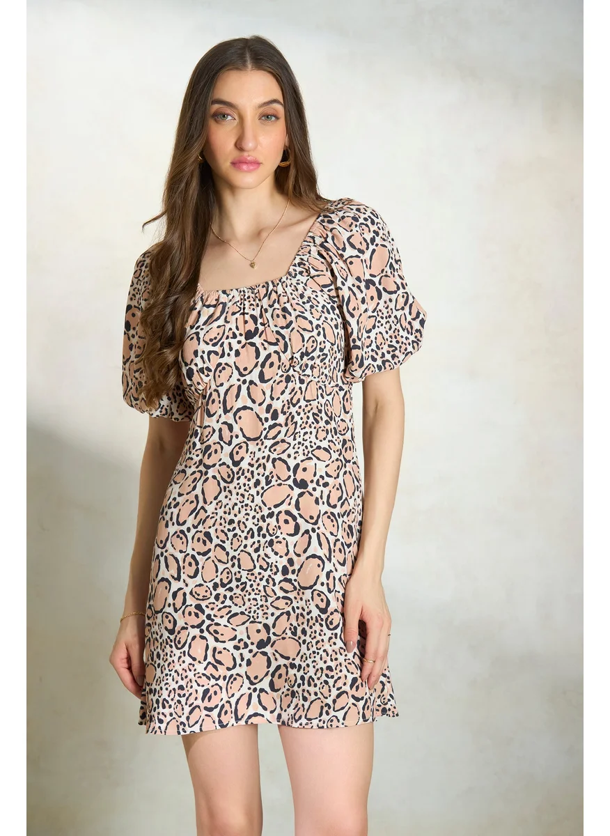 Virgio Virgio Animal Printed Square Neck A-Line Dress