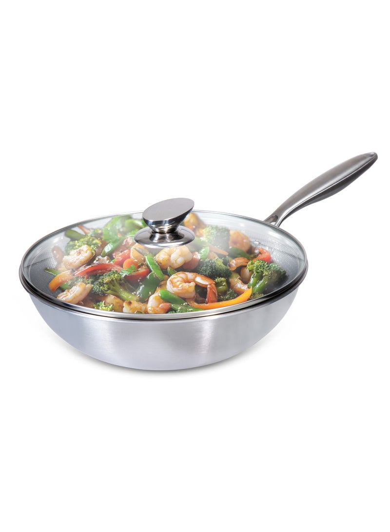 Homeway 26CM Stainless Steel Honeycomb Wokpan With Lid – Nonstick, Induction & Gas Compatible With Super Durable&Highly Scratch Resistent - Image 5