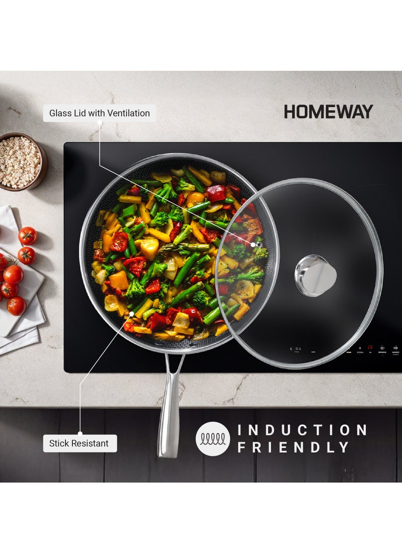 Homeway 26CM Stainless Steel Honeycomb Wokpan With Lid – Nonstick, Induction & Gas Compatible With Super Durable&Highly Scratch Resistent - Image 4
