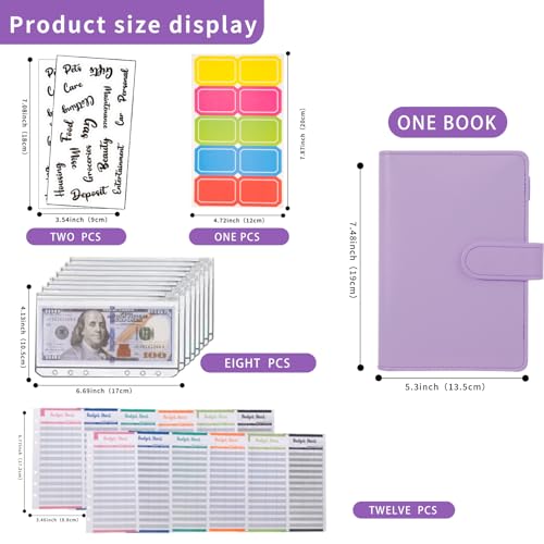 NICOOTHBudget Binder Cash Envelopes A6 Money Saving Binder with Zipper envelopes (Purple) - Image 2