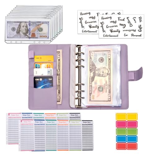 NICOOTHBudget Binder Cash Envelopes A6 Money Saving Binder with Zipper envelopes (Purple) - Image 4