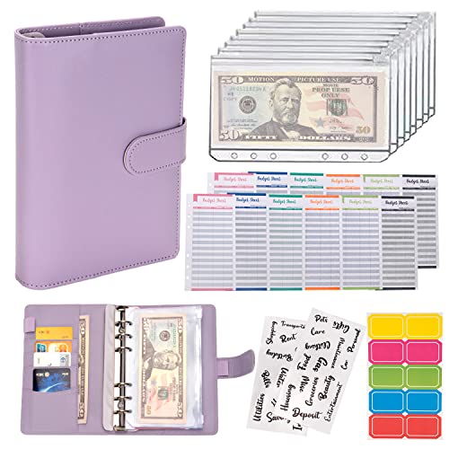 NICOOTHBudget Binder Cash Envelopes A6 Money Saving Binder with Zipper envelopes (Purple) - Image 1