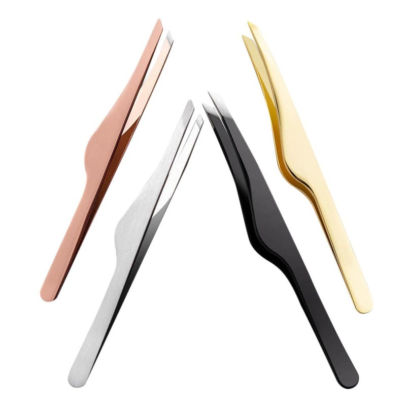 4pcs Professional Stainless Steel Eyebrow And Eyelash Extension Tweezers Set For Precise Hair Removal - Image 2
