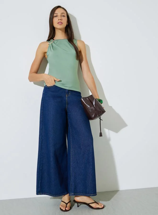 Styli Green Sleeveless Tank Top with Buckle Detail