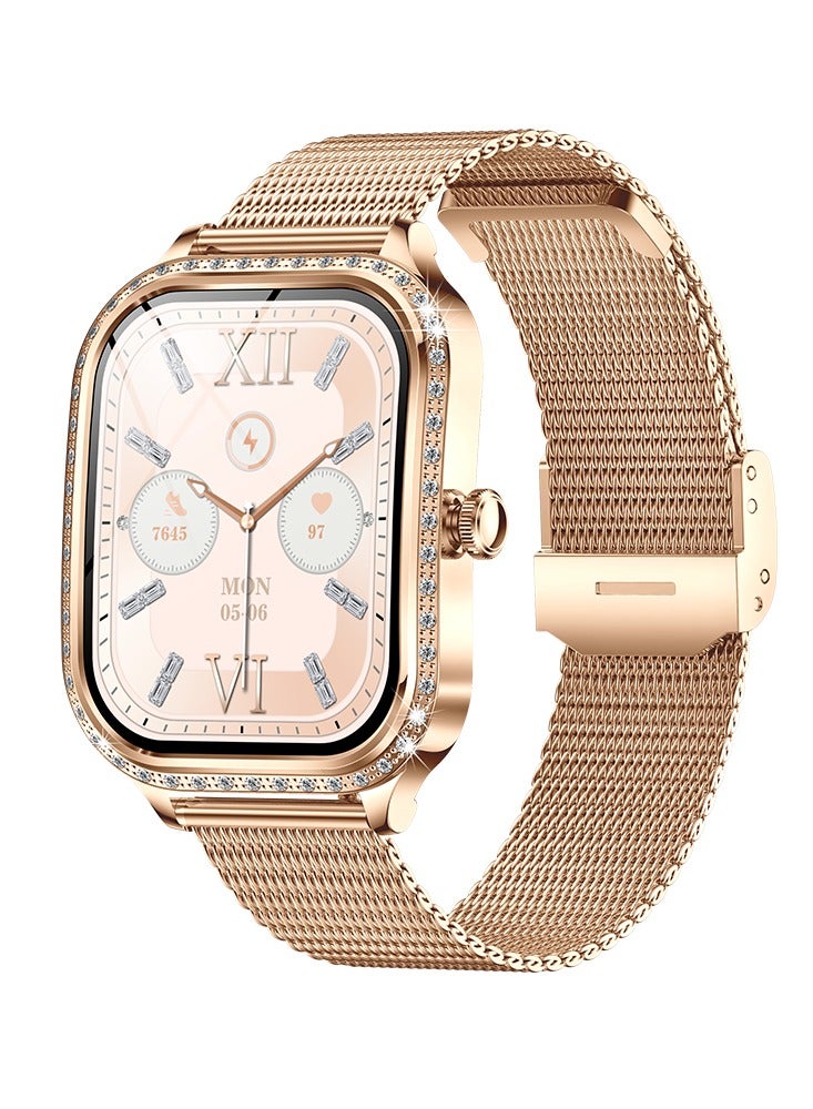 RollsTimi  Women's Smart Watch, Fashion Smartwatch, 1.75-inch High-Definition Curved Screen, Diamond Dial, Bluetooth Call (Answer/Make), AI Voice Assistant, Female Health Detection, Ladies Luxury Business Watch, MK88 Mesh Gold - Image 1