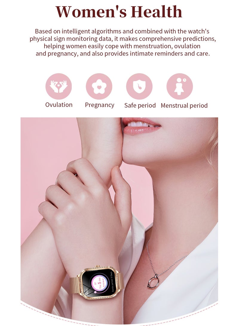 RollsTimi  Women's Smart Watch, Fashion Smartwatch, 1.75-inch High-Definition Curved Screen, Diamond Dial, Bluetooth Call (Answer/Make), AI Voice Assistant, Female Health Detection, Ladies Luxury Business Watch, MK88 Mesh Gold - Image 4