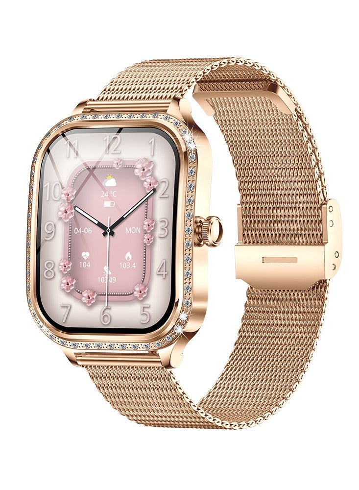 RollsTimi  Women's Smart Watch, Fashion Smartwatch, 1.75-inch High-Definition Curved Screen, Diamond Dial, Bluetooth Call (Answer/Make), AI Voice Assistant, Female Health Detection, Ladies Luxury Business Watch, MK88 Mesh Gold - Image 1