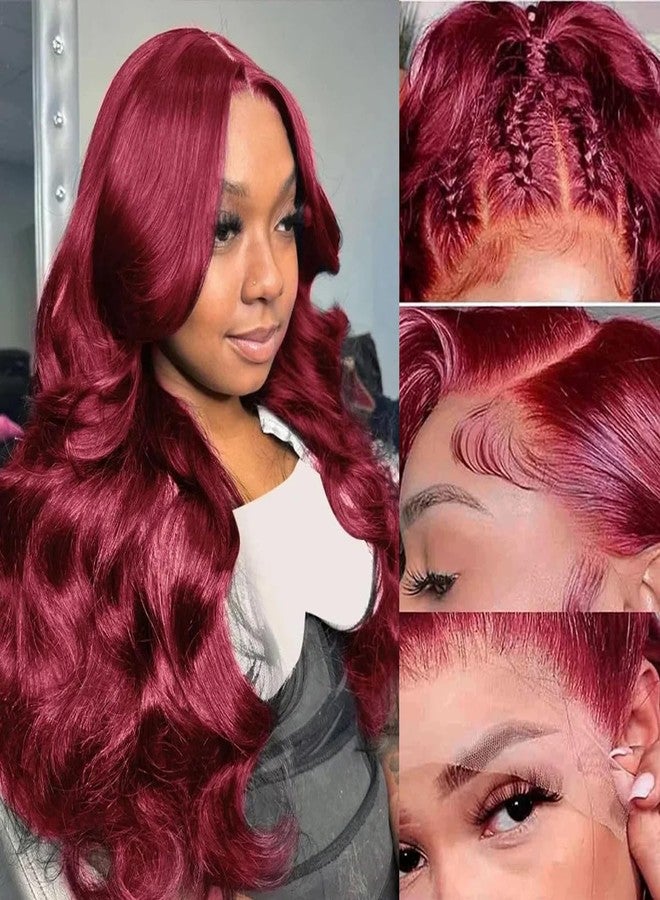 بيسماهير شعر مستعار أمامي من الدانتيل بلون بورغندي من BASEMMAHER، شعر بشري طبيعي، شعر مستعار أمامي من الدانتيل مجعد بدون غراء، شعر مستعار برازيلي رطب ومموج طبيعي صناعي للنساء (26 بوصة) - Image 3