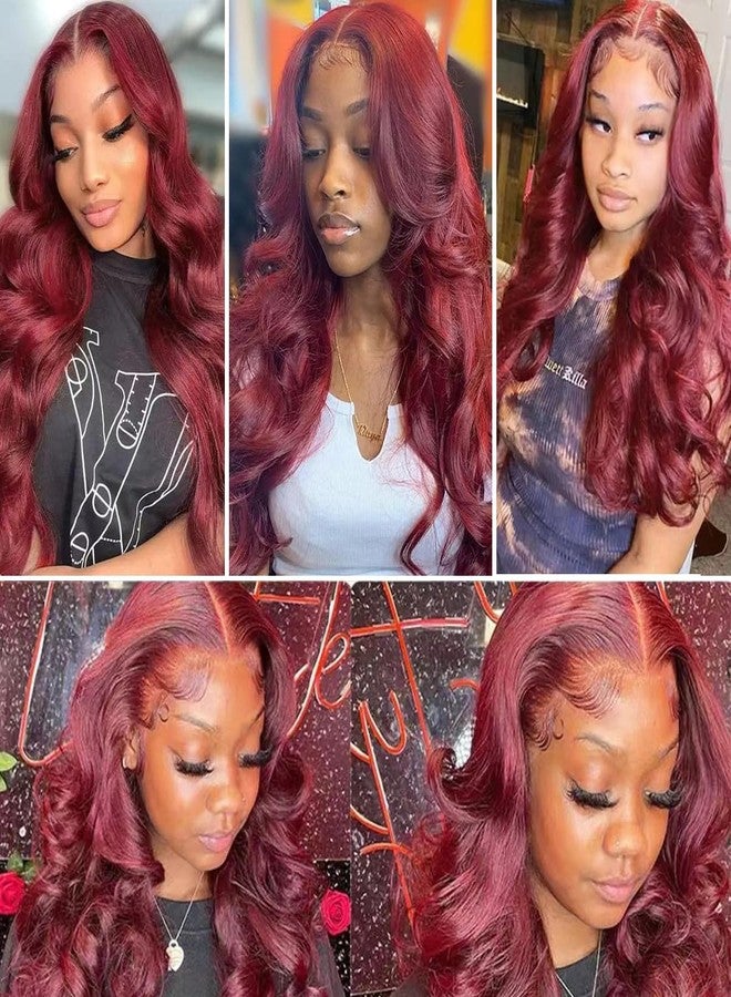 بيسماهير شعر مستعار أمامي من الدانتيل بلون بورغندي من BASEMMAHER، شعر بشري طبيعي، شعر مستعار أمامي من الدانتيل مجعد بدون غراء، شعر مستعار برازيلي رطب ومموج طبيعي صناعي للنساء (26 بوصة) - Image 5