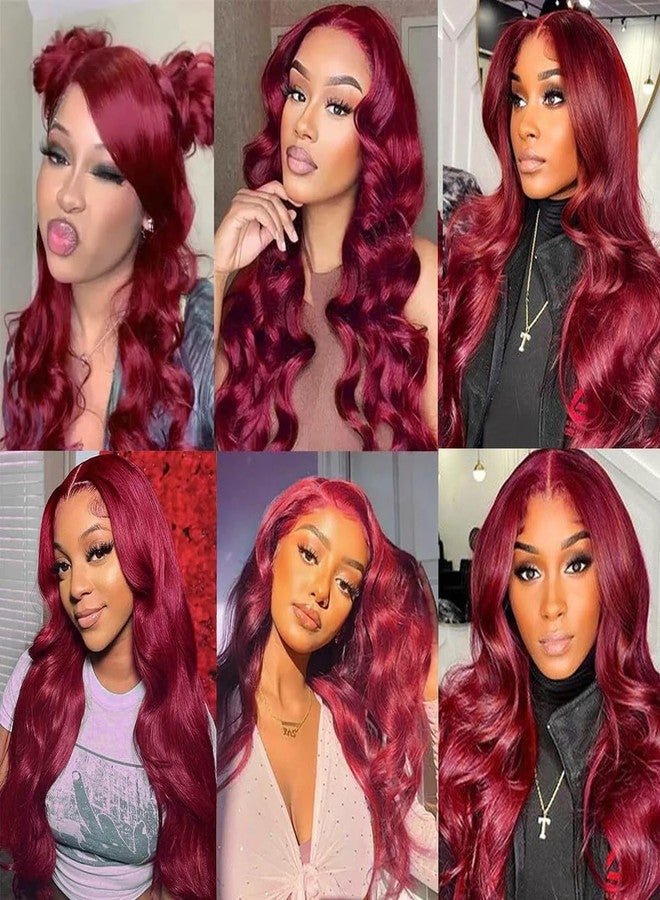 بيسماهير شعر مستعار أمامي من الدانتيل بلون بورغندي من BASEMMAHER، شعر بشري طبيعي، شعر مستعار أمامي من الدانتيل مجعد بدون غراء، شعر مستعار برازيلي رطب ومموج طبيعي صناعي للنساء (26 بوصة) - Image 4