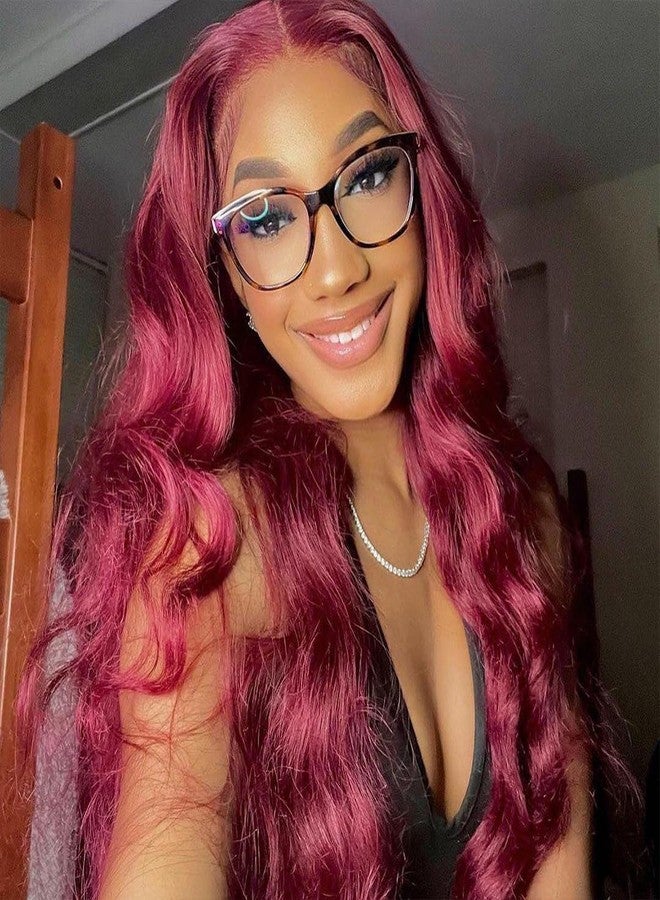 بيسماهير شعر مستعار أمامي من الدانتيل بلون بورغندي من BASEMMAHER، شعر بشري طبيعي، شعر مستعار أمامي من الدانتيل مجعد بدون غراء، شعر مستعار برازيلي رطب ومموج طبيعي صناعي للنساء (26 بوصة) - Image 2