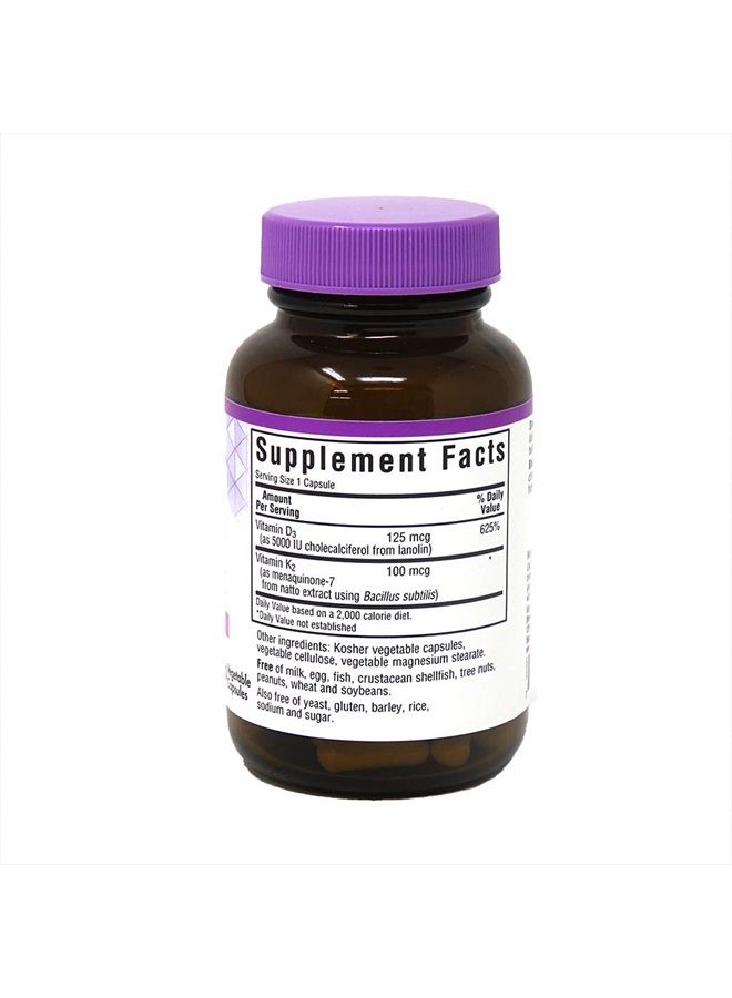 Bluebonnet فيتامين د3 وك2، خالي من الصويا، لعظام قوية وصحية*، خالي من الجلوتين، غير معدّل وراثيًا، خالي من منتجات الألبان، معتمد كوشير، نباتي، 60 كبسولة نباتية، 60 وجبة - Image 2