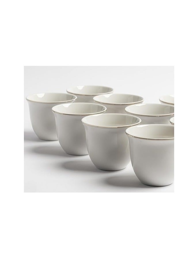 Arabic Coffee Cup Set 12 Pcs 60ml Premium Porcelain White with Shiny Gold Edges | Saudi Coffee Cups | Coffee Cups for Hospitality (Gold) - Image 2
