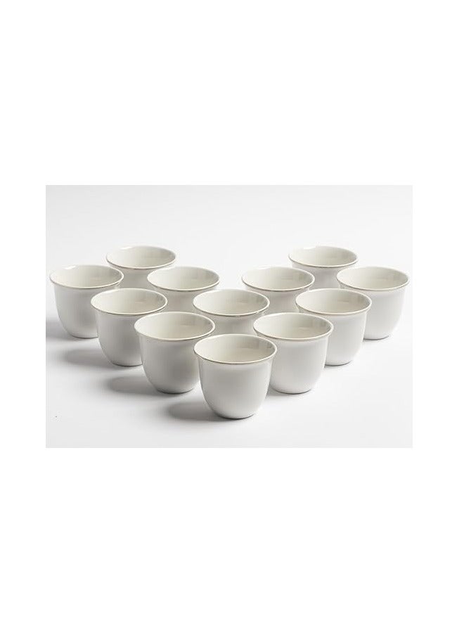Arabic Coffee Cup Set 12 Pcs 60ml Premium Porcelain White with Shiny Gold Edges | Saudi Coffee Cups | Coffee Cups for Hospitality (Gold) - Image 1