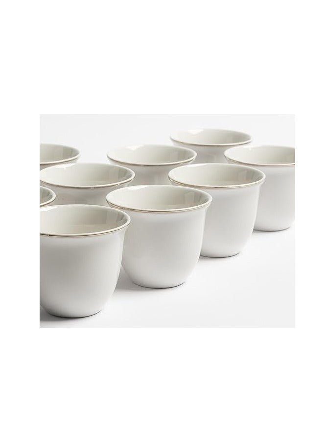 Arabic Coffee Cup Set 12 Pcs 60ml Premium Porcelain White with Shiny Gold Edges | Saudi Coffee Cups | Coffee Cups for Hospitality (Gold) - Image 4