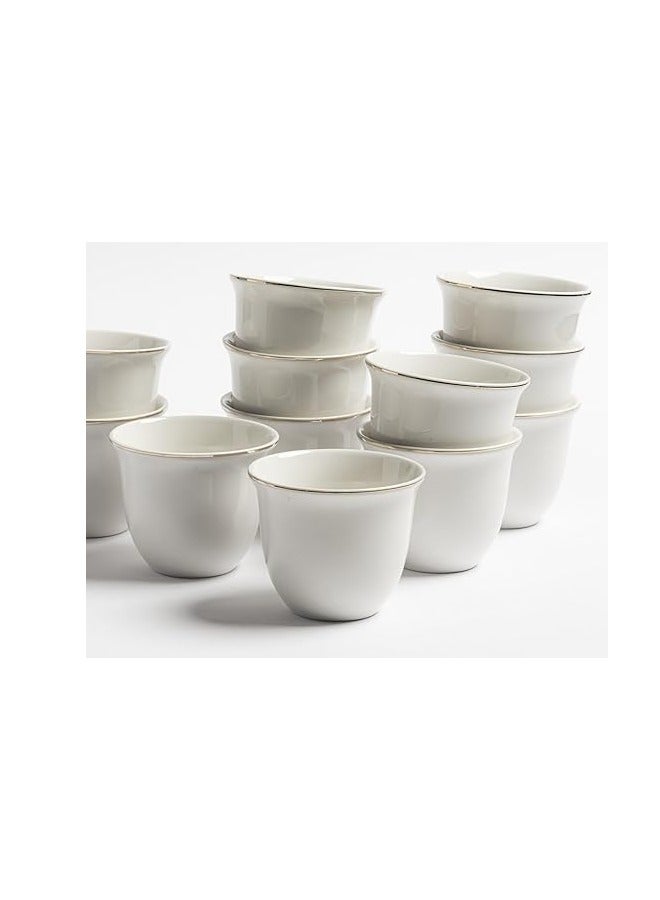 Arabic Coffee Cup Set 12 Pcs 60ml Premium Porcelain White with Shiny Gold Edges | Saudi Coffee Cups | Coffee Cups for Hospitality (Gold) - Image 5