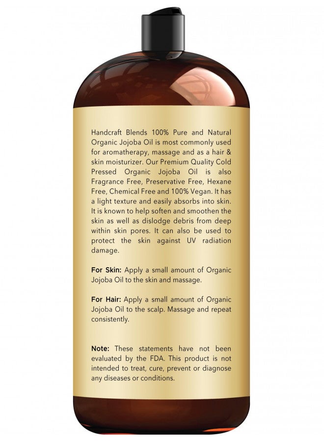 handcraft Blends Handcraft Blends USDA Organic Jojoba Oil - 28 Fl Oz - 100% Pure and Natural - Premium Grade Oil for Face, Body and Hair - Anti-Aging Oil - Cold-Pressed and Hexane-Free  - Image 1
