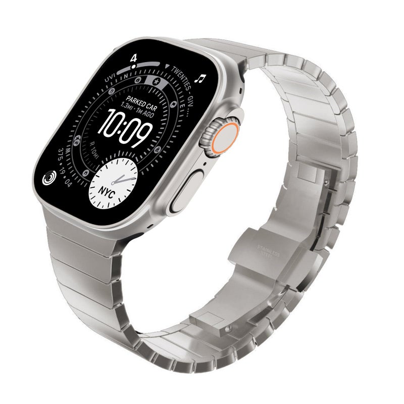 KADES Stainless Steel Band Compatible for Apple Watch Ultra 3/2/1 49mm, Metal Link Strap for iWatch Series 11/10/9/8/7/6/5/4/SE/3/2/1 46mm/45mm/44mm/42mm, 316L Metal Link Bracelet,Titanium - Image 1