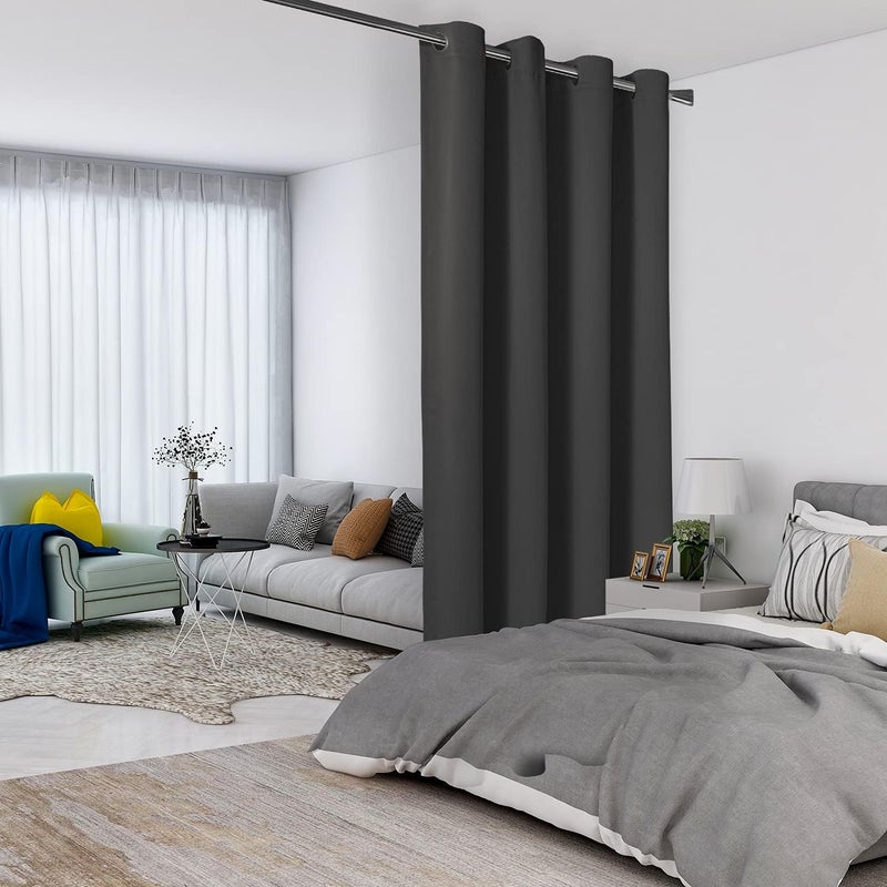 LORDTEX Dark Grey Room Divider Curtains - Total Privacy Wall Room Divider Screens Sound Proof Wide Blackout Curtain for Living Room Bedroom Patio Sliding Door, 1 Panel, 4.3ft Wide x 7ft Tall - Image 1