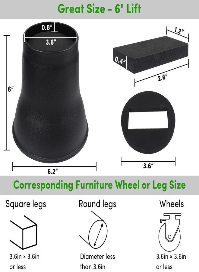 DEDU Bed Risers 6 Inch Heavy Duty 9 Pack, Furniture Risers with Caster Pads Supports Up to 6600 Lbs, Round Couch Risers for Sofas, Couch, Desk or Chair (Black) - Image 2