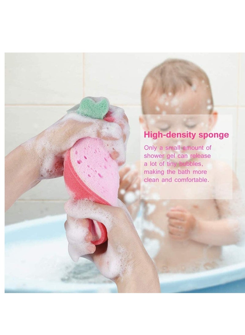 SYOSI - Bath Puff Soft Bath Sponge Shower Ball Bath Loofah Fruit Shape Mesh Pouf Exfoliation Body Puffs Exfoliate Pouf Baby Bath Sponge 4 Pcs Fruit Shaped Soft Bath Brush Scrubbers for Kids Children - Image 1