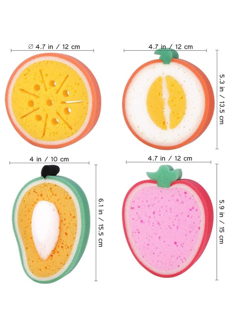 SYOSI - Bath Puff Soft Bath Sponge Shower Ball Bath Loofah Fruit Shape Mesh Pouf Exfoliation Body Puffs Exfoliate Pouf Baby Bath Sponge 4 Pcs Fruit Shaped Soft Bath Brush Scrubbers for Kids Children - Image 1