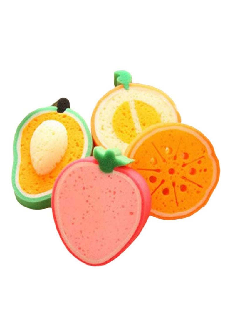 SYOSI - Bath Puff Soft Bath Sponge Shower Ball Bath Loofah Fruit Shape Mesh Pouf Exfoliation Body Puffs Exfoliate Pouf Baby Bath Sponge 4 Pcs Fruit Shaped Soft Bath Brush Scrubbers for Kids Children - Image 1