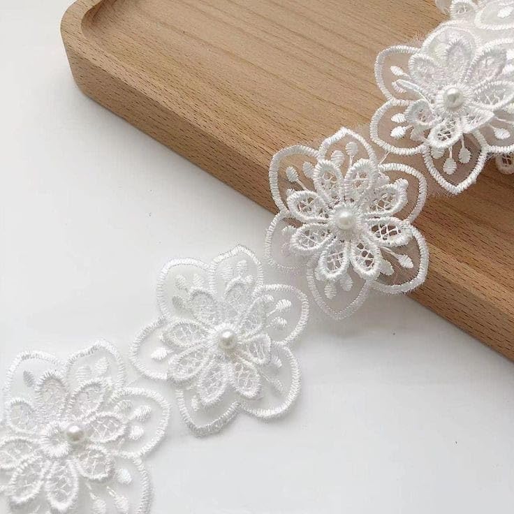 DIVERTS White Flower 5 CM Wide Beautiful White Lace,Saree Lace,Duppata Lace Border (Pack Off 2 Meter) - Image 1