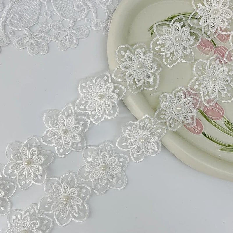DIVERTS White Flower 5 CM Wide Beautiful White Lace,Saree Lace,Duppata Lace Border (Pack Off 2 Meter) - Image 3