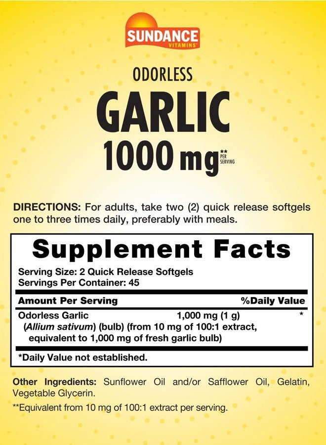 Sundance Odorless Garlic Softgels | 1000mg | 90 Count | Non-GMO and Gluten Free Supplement - Image 2