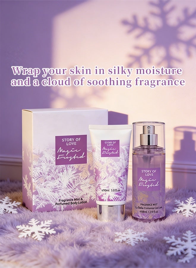 STORY OF LOVE Women's Body Mist & Lotion Gift Set, 88ml Fragrance Mist + 90ml Perfumed Body Lotion, Fresh Scent Duo, Moisturizing Travel-Size Perfume Set for Her, Magic Frosted - Image 3