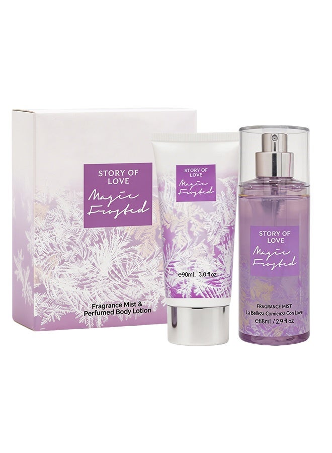 STORY OF LOVE Women's Body Mist & Lotion Gift Set, 88ml Fragrance Mist + 90ml Perfumed Body Lotion, Fresh Scent Duo, Moisturizing Travel-Size Perfume Set for Her, Magic Frosted - Image 1