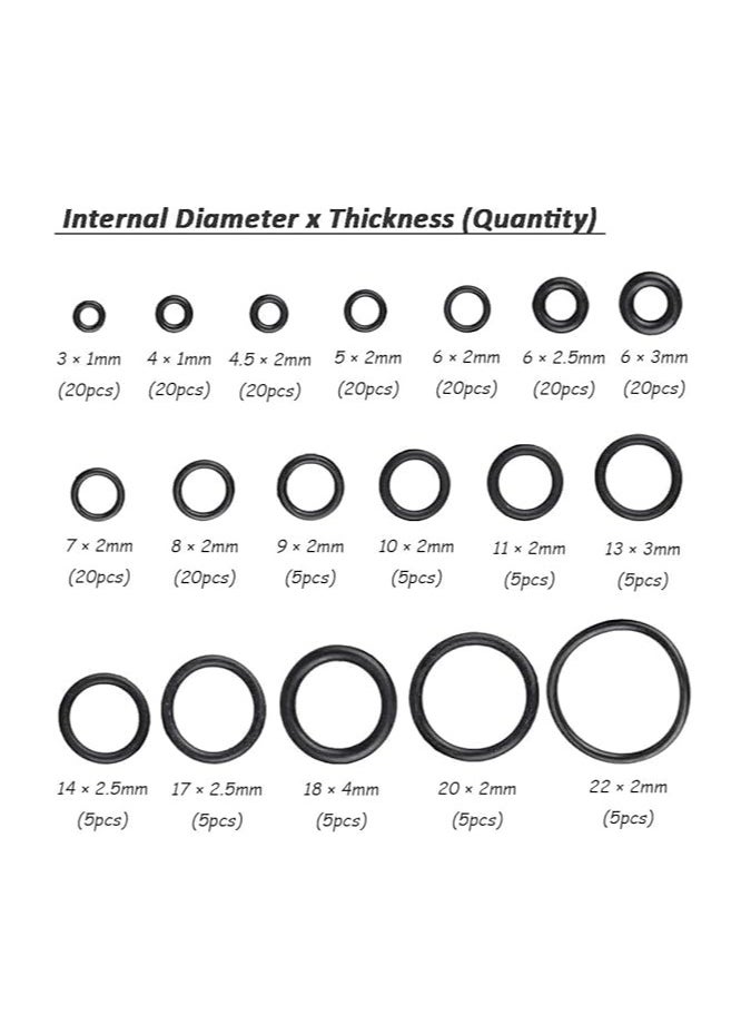 Oasisgalore 225-Piece Rubber O-Ring Sealing Gasket and Seal Assortment Kit for Auto Repair and Air Conditioning  - Image 3