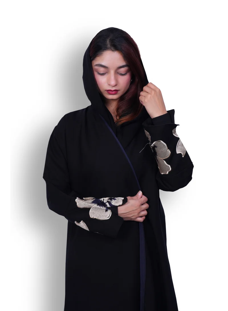 FASHION LINE Midnight Grace Abaya with Floral Accents