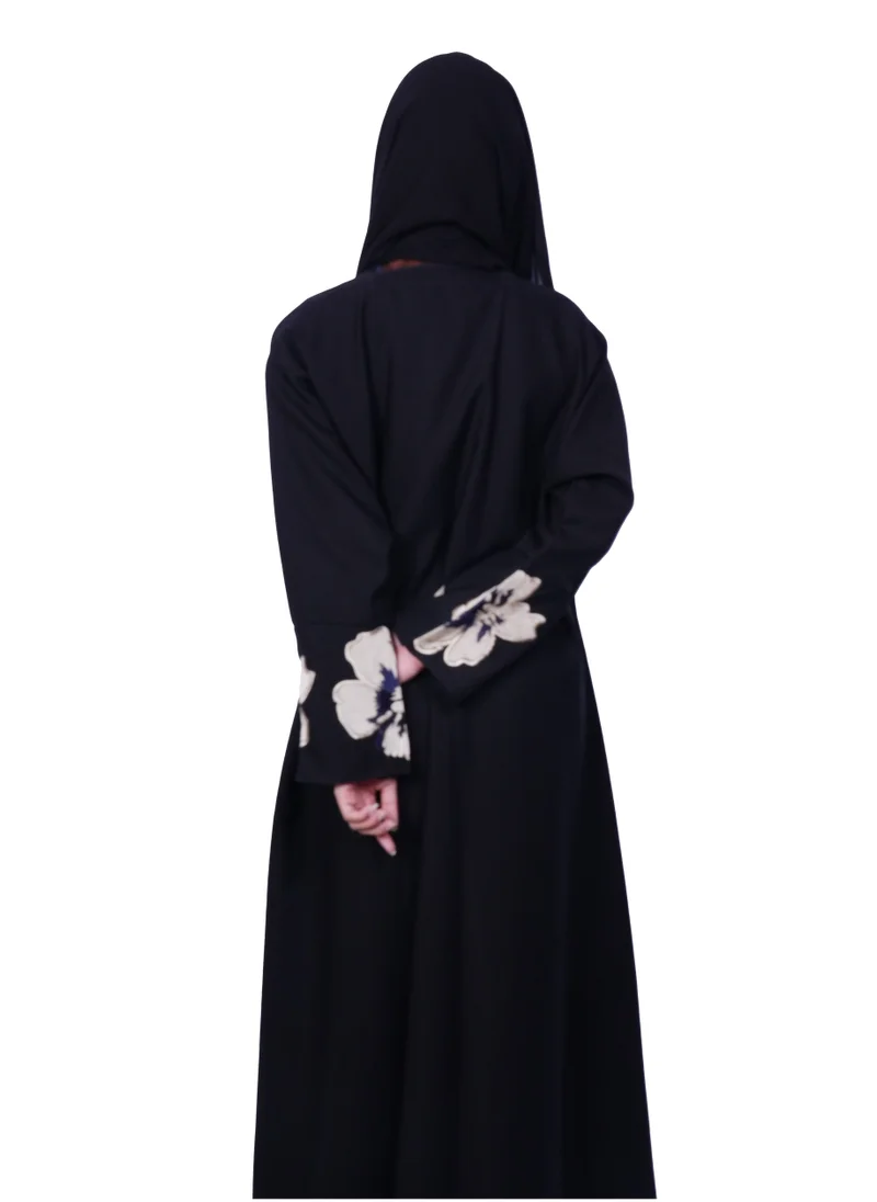 FASHION LINE Midnight Grace Abaya with Floral Accents