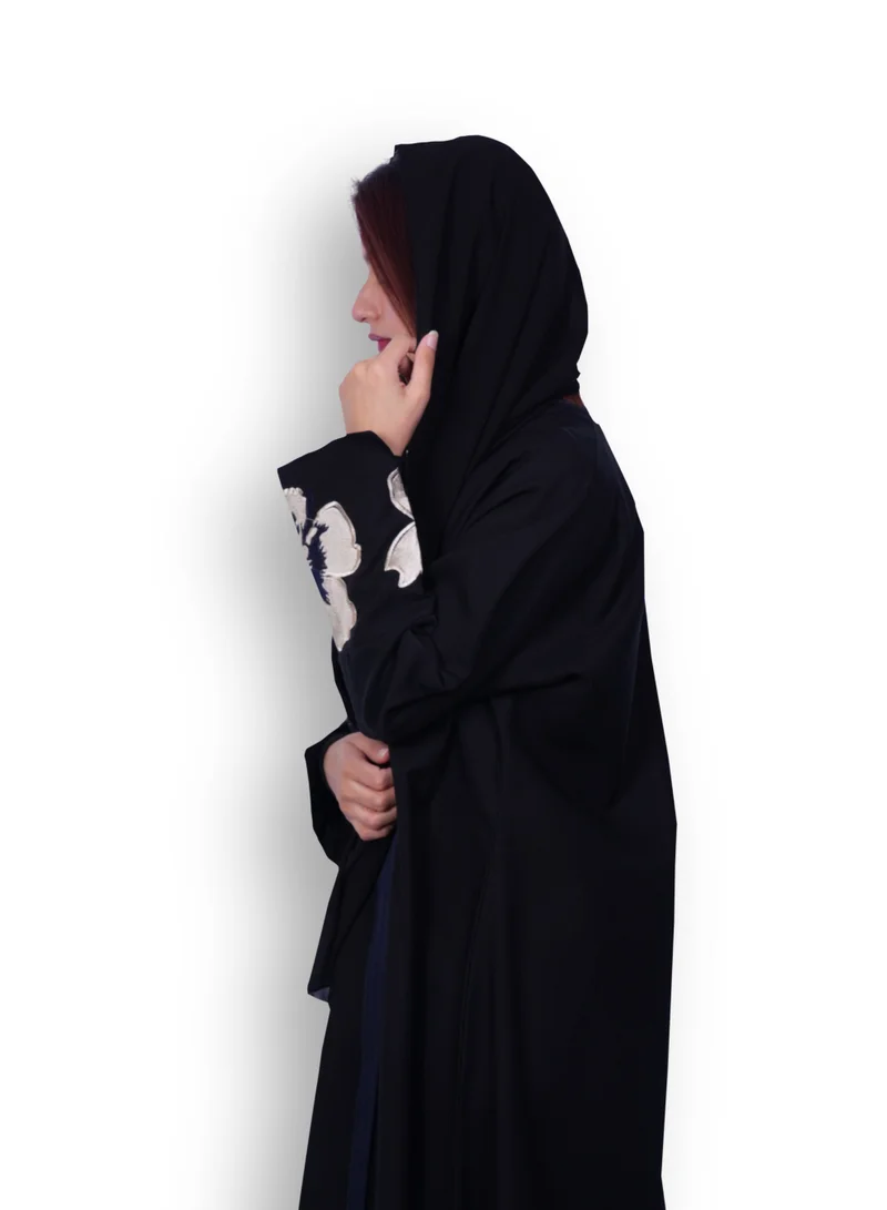 FASHION LINE Midnight Grace Abaya with Floral Accents