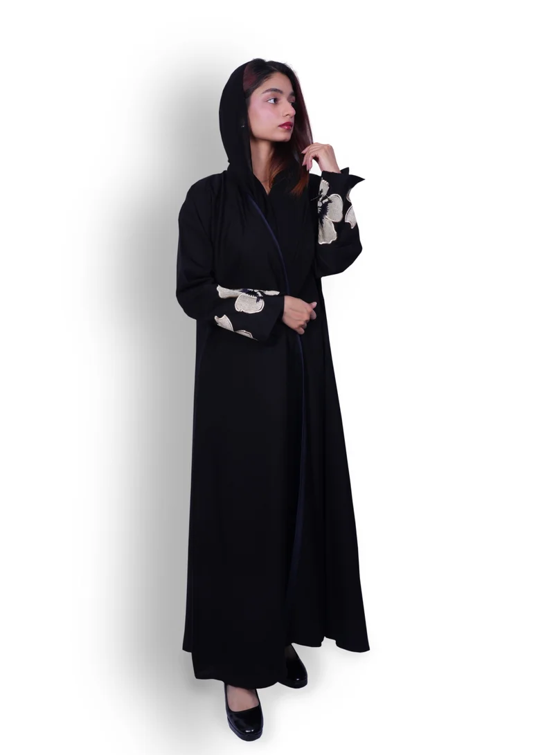 FASHION LINE Midnight Grace Abaya with Floral Accents