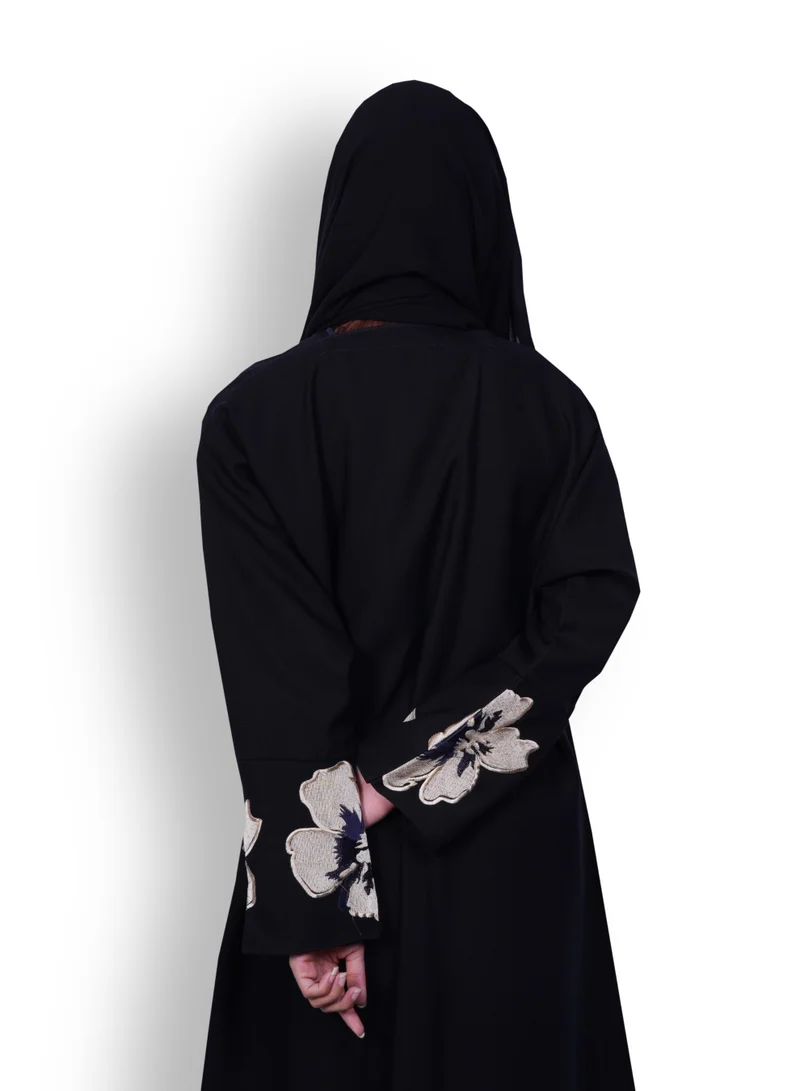FASHION LINE Midnight Grace Abaya with Floral Accents