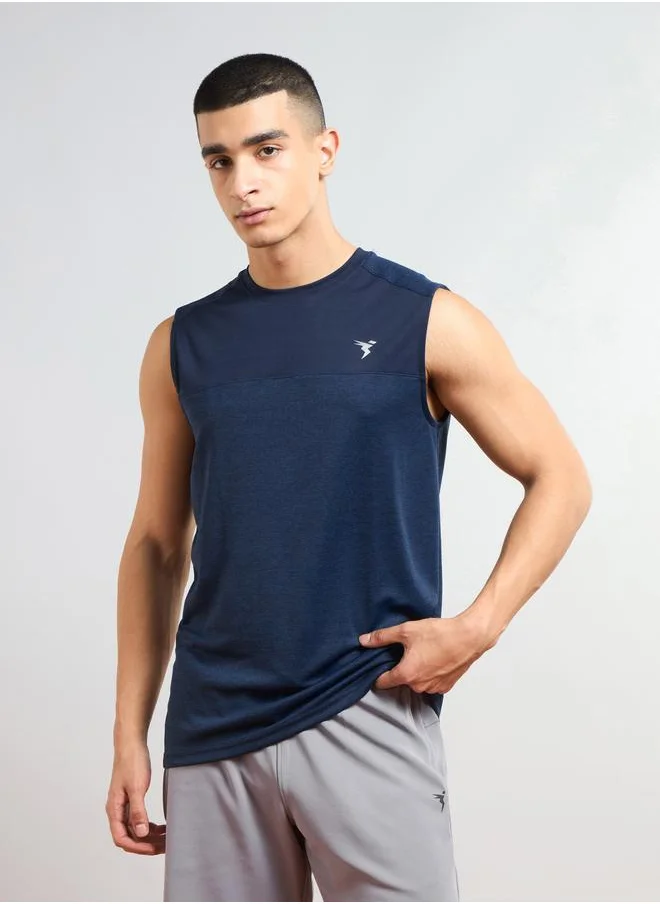 تكنوسبورت Technosport Men Two Tone Crew Neck Slim Fit Tank T-Shirt