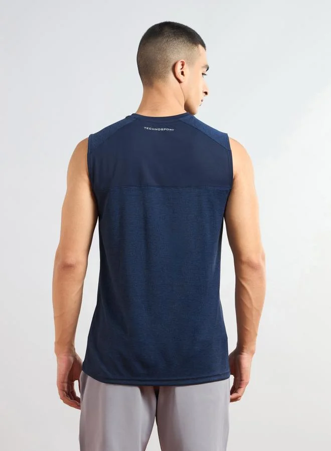 تكنوسبورت Technosport Men Two Tone Crew Neck Slim Fit Tank T-Shirt