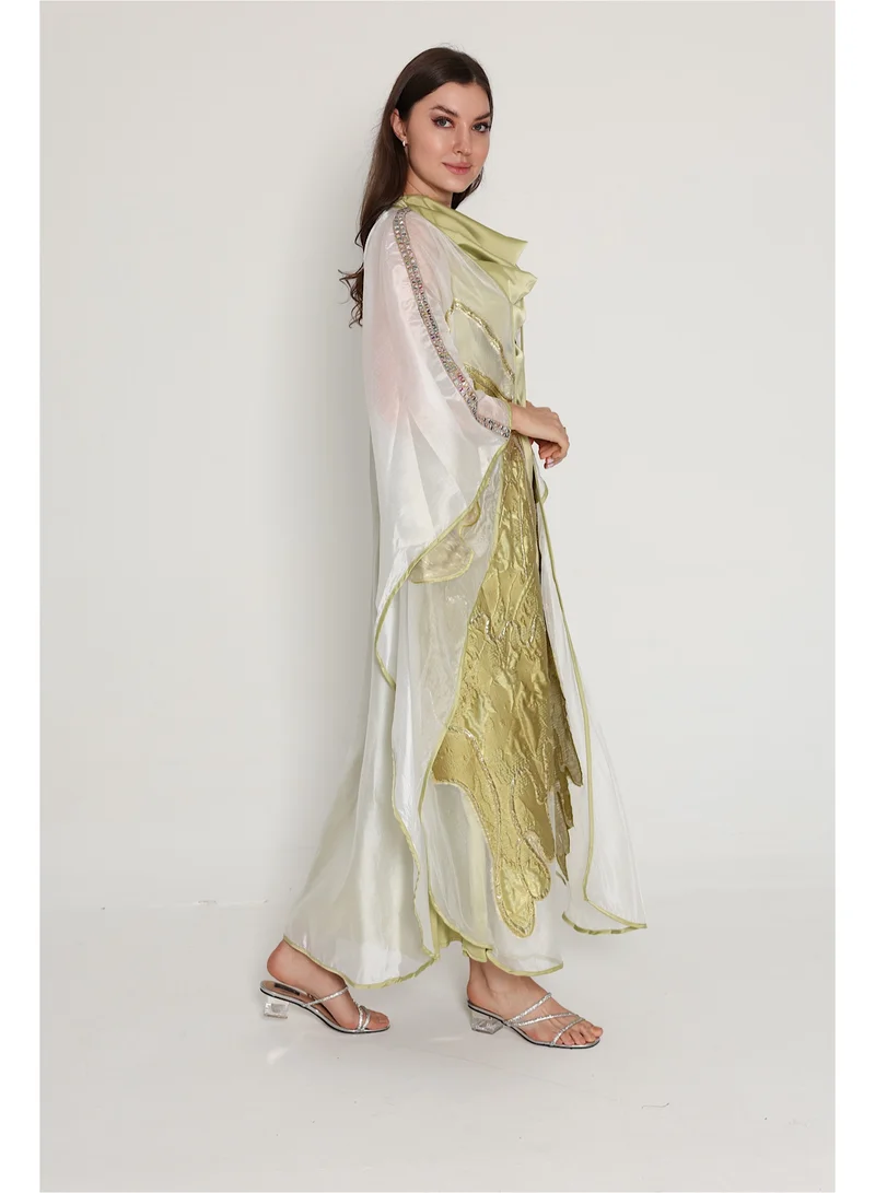 IKKXA Shimmer Bisht Design Jalabiya IK6013 Green